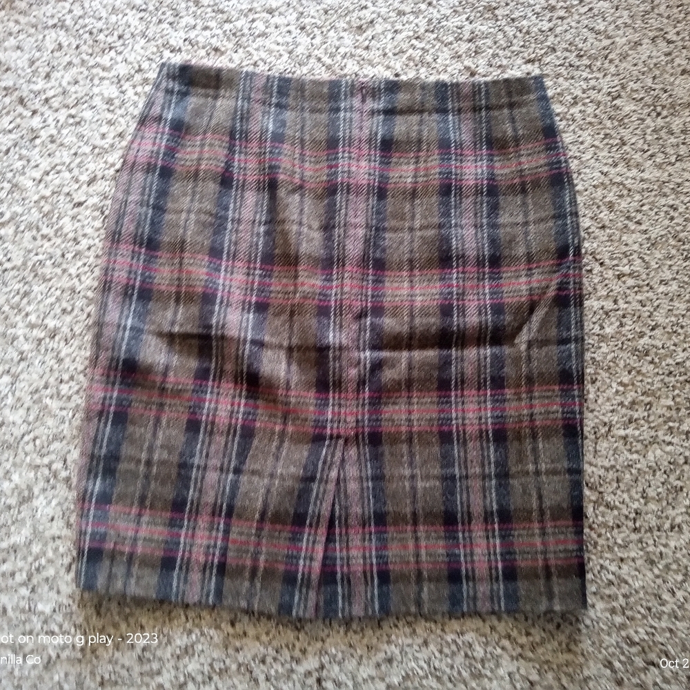 Boden Plaid Wool Midi Skirt Brown Size Medium 10 - Picture 4 of 9